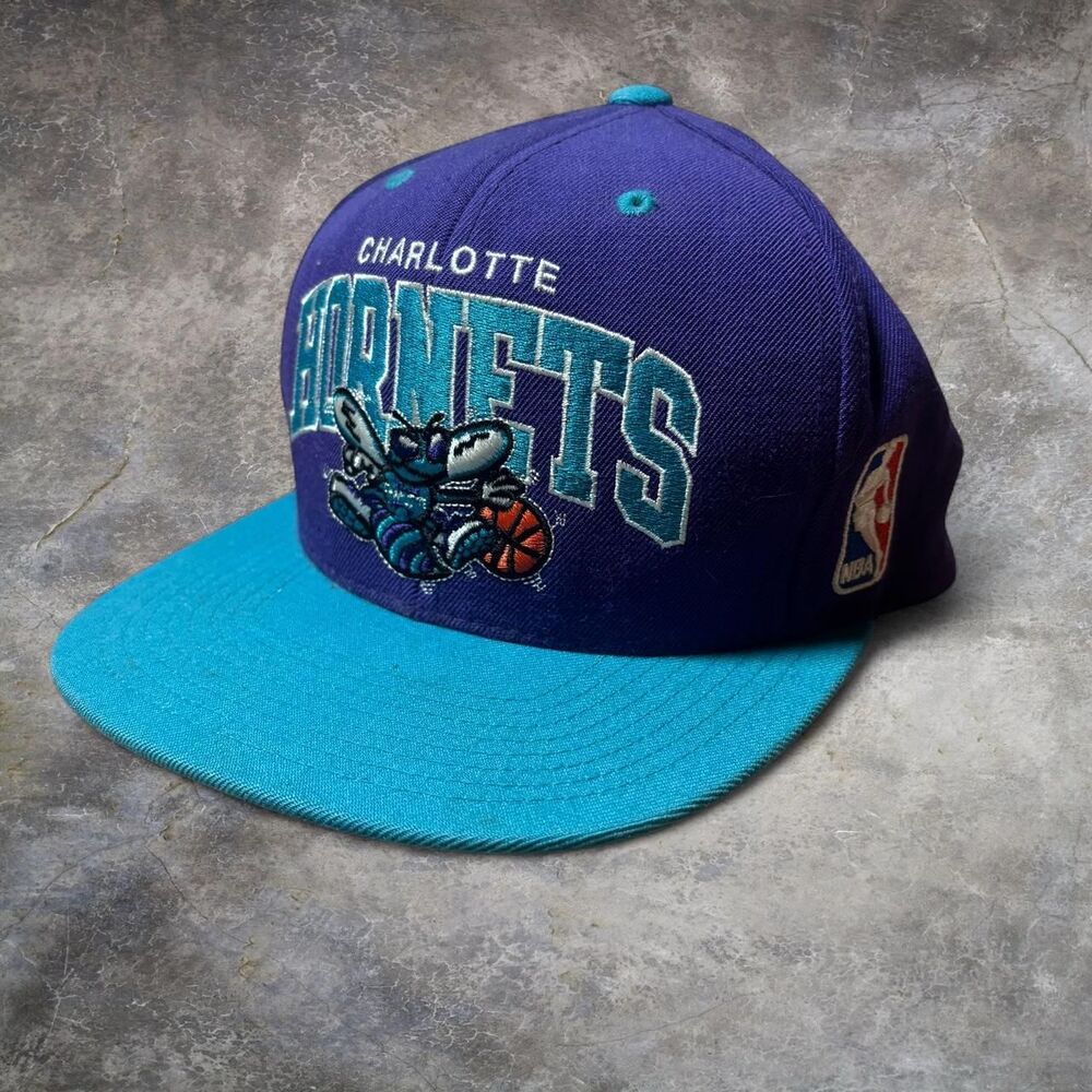Mitchell & Ness Charlotte Hornets Snapback Hat Blue Vintage One Size NBA